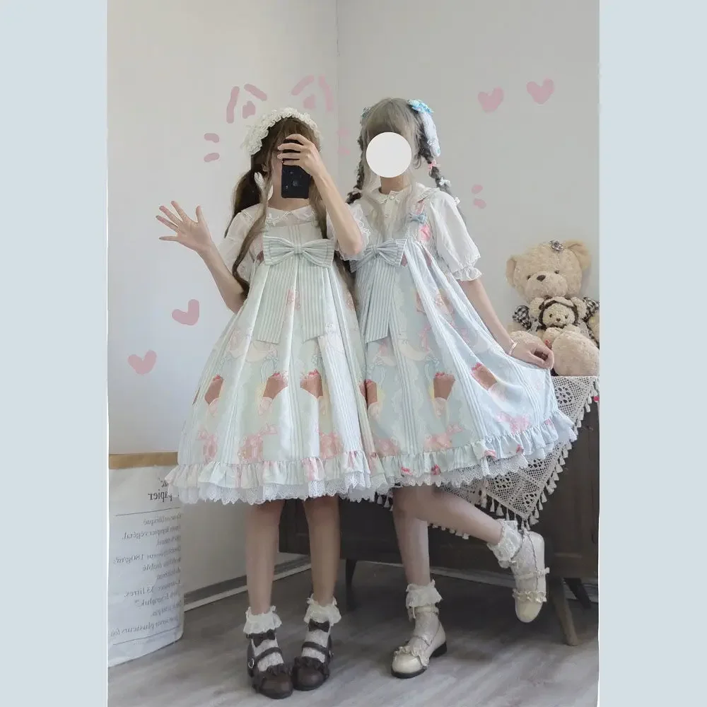 日本の原宿かわいい服甘いロリータカッコーデザートロリータドレス Jsk スリングドレス女性ヴィンテージピンクドレス 2025 ホット販売
