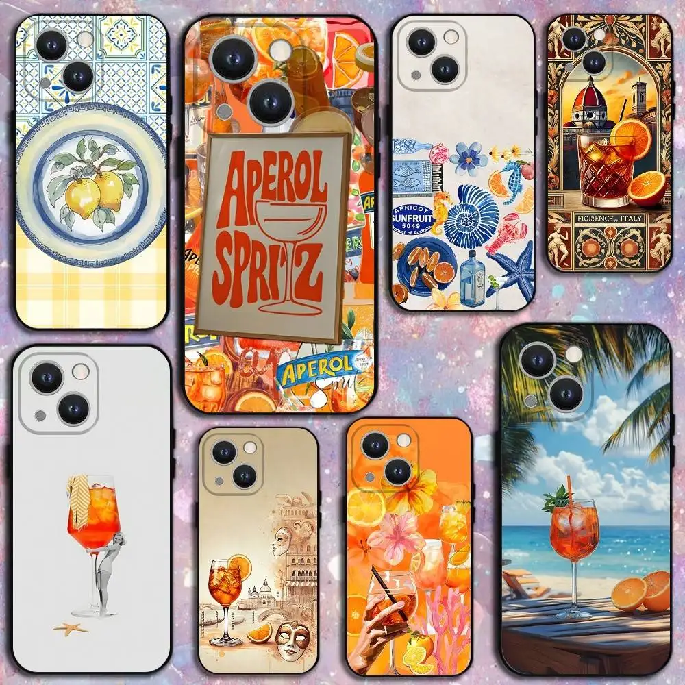 

Aperol Spritz Art Phone Case For iPhone 17,16,15,14,13,12,11 Plus,Pro Max,XS,X,XR,SE,Mini,8,7,Soft Silicone Black Cover
