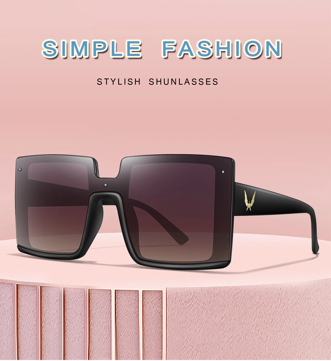 Modische quadratische Sonnenbrille für Damen, große, trendige Sonnenbrille für den täglichen Gebrauch, Einkaufen, Selfie, Party, Reisen, Strand – ohne Box – Detail 1