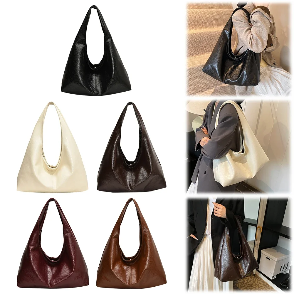 

Women PU Fashion Shoulder Bag Large Capacity Stylish Shoulder Purse Solid Color Simple Commuting Bag Hasp Closure Chic Hobo Bag