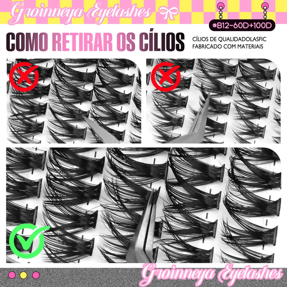 Racimos de pestañas GROINNEYA 540 piezas, 60D+100D, extensiones, 2 estilos mezclados, libro de pestañas, esponjosas ojo de gato, maquillaje 5
