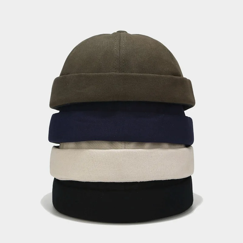 Custom Logo Cotton Brimless Hat Unisex Solid Color Hip Hop Landlord Caps Women Men Skin Docker Caps Soft Skull cap Beanie