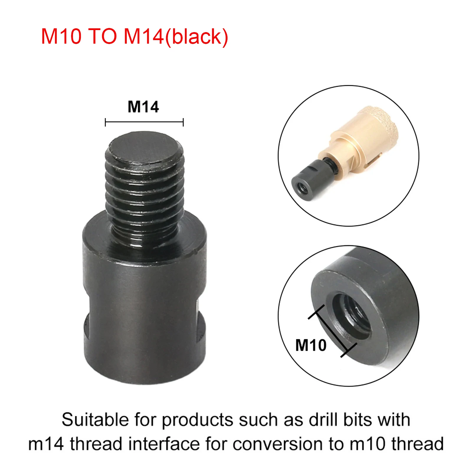 Imagem -06 - Moedor de Ângulo M14 para M10 Adaptador Conversor de Rosca Adapte Interface Conector Parafuso Biela Porcas Entalho Preto