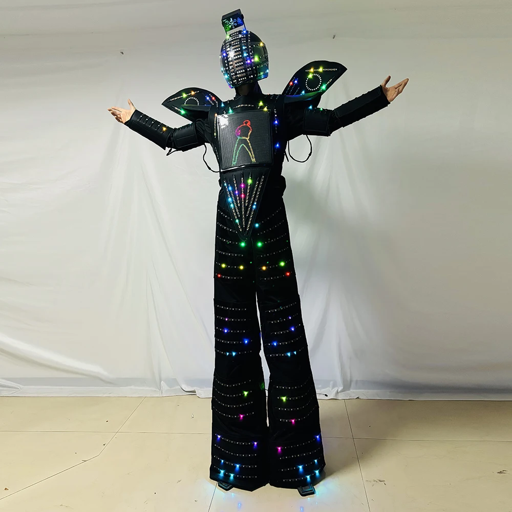 LED Robot Costume Stilts Adjustable Height Remote Control Luminous Performance Suit for Party And Halloween Cosplay