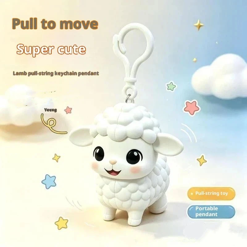 Hot Sale Cute White Lamb Pull String Keychain Movable Ears Bag Decor For Kids Birthday Gifts