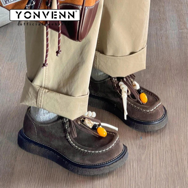 

New retro square toe loafers for 2025 kangaroo casual version shoes thick soled cowhide suede leather shoes for men