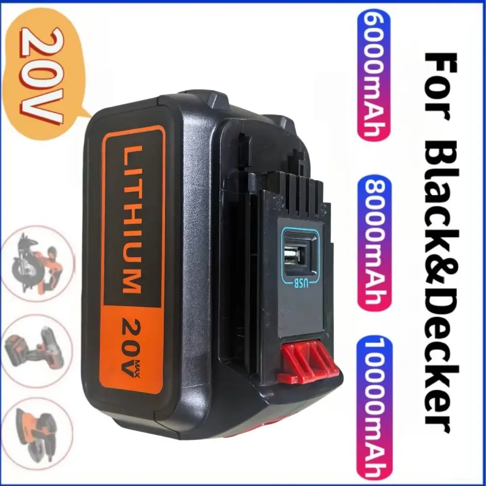 6000mAh 20V High Capacity Replacement Battery Compatible For Black & Decker LBX20 LBXR20 LB20 LBXR2020 LBX4020 LB2X4020-OPE LBX