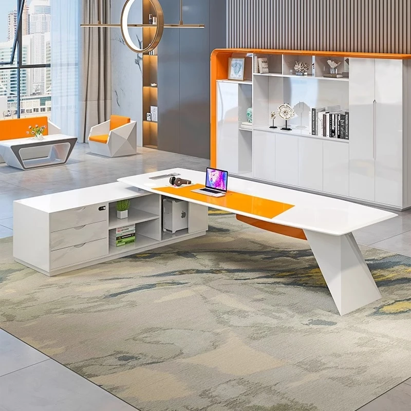 CEO desk,boss table,office Furniture,White Lacquered , Furniture, Simple Modern Executive , CEO , Manager'S Office Desk And Chai