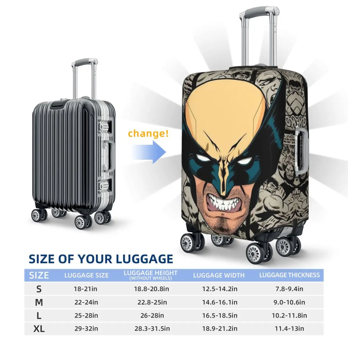 Capa de mala de filme Wolverine personalizada, capas protetoras de bagagem laváveis para 18-32 polegadas