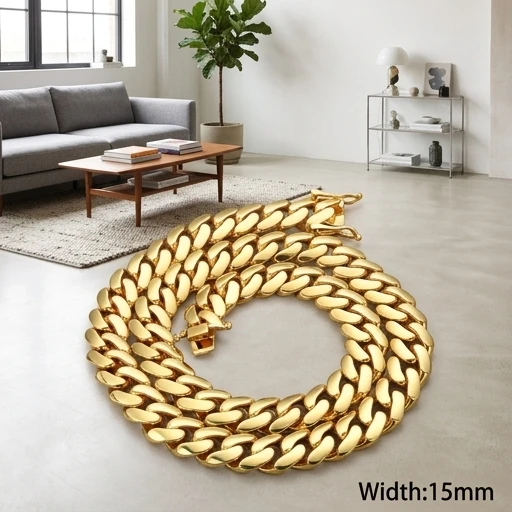 

18K Gold Plated 15mm Miami Cuban Link Chain Necklace, Classic Chunky Hip Hop Jewelry for Men Women