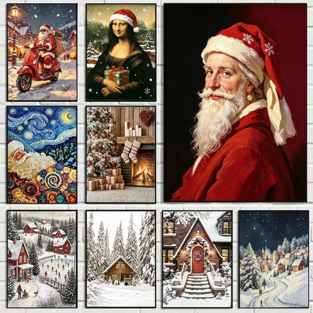 Unframed;Vintage Prints Featuring Christmas Trees,Santa Claus,and Reindeer;Traditional Christmas-style Wall Art;Digital Download