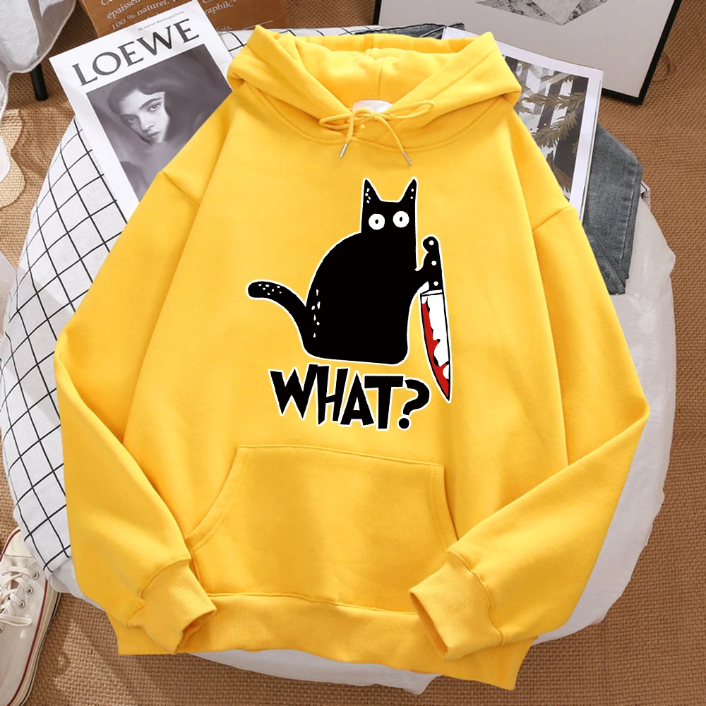 Was süße kleine schwarze Katze hält ein Messer Männer Hoodie Street Fleece Hoody Hipster Herbst Sweatshirt HipHop Kleidung Frau Hoodie
