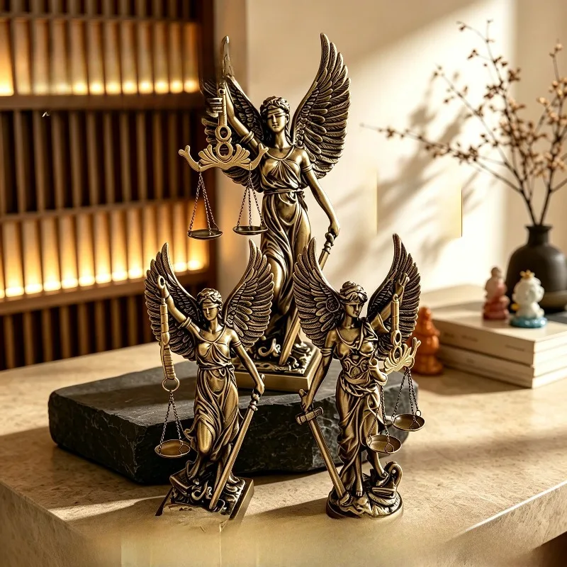 Greek Goddess Decoration Retro Home Imitation Copper Goddess of Justice Decoration Living Room and Office Desk Decoration