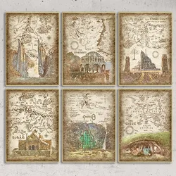 Tolkien Middle earth Retro Travel Map Mural Art Canvas Print Fantasy Literature Film Wall Painting Home Decoration