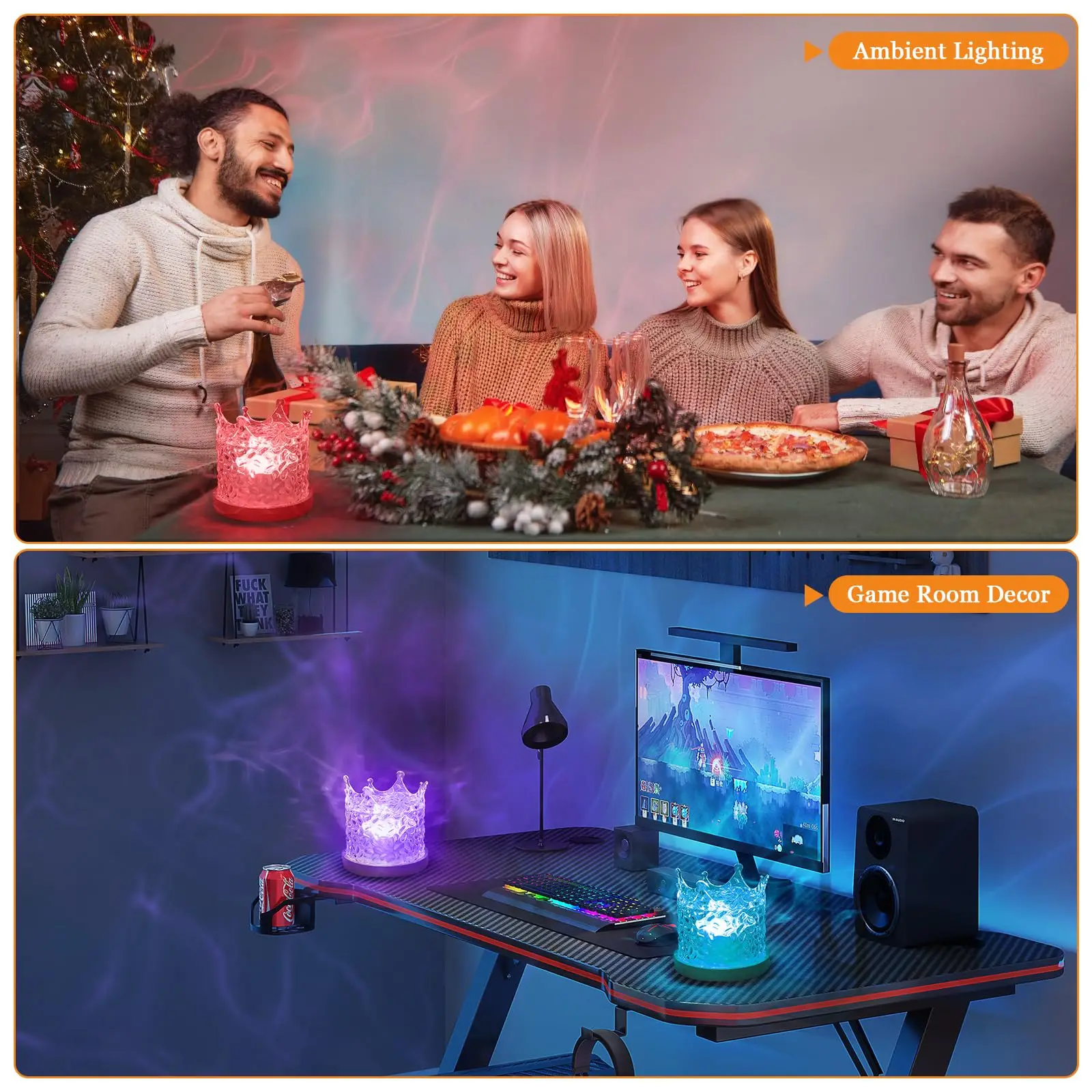 Crown Northern Lights Ocean Wave Projector Crown Light, 16 Colors Gradual Rotating Water Ripple Lamp, Wave Night Light with Remo