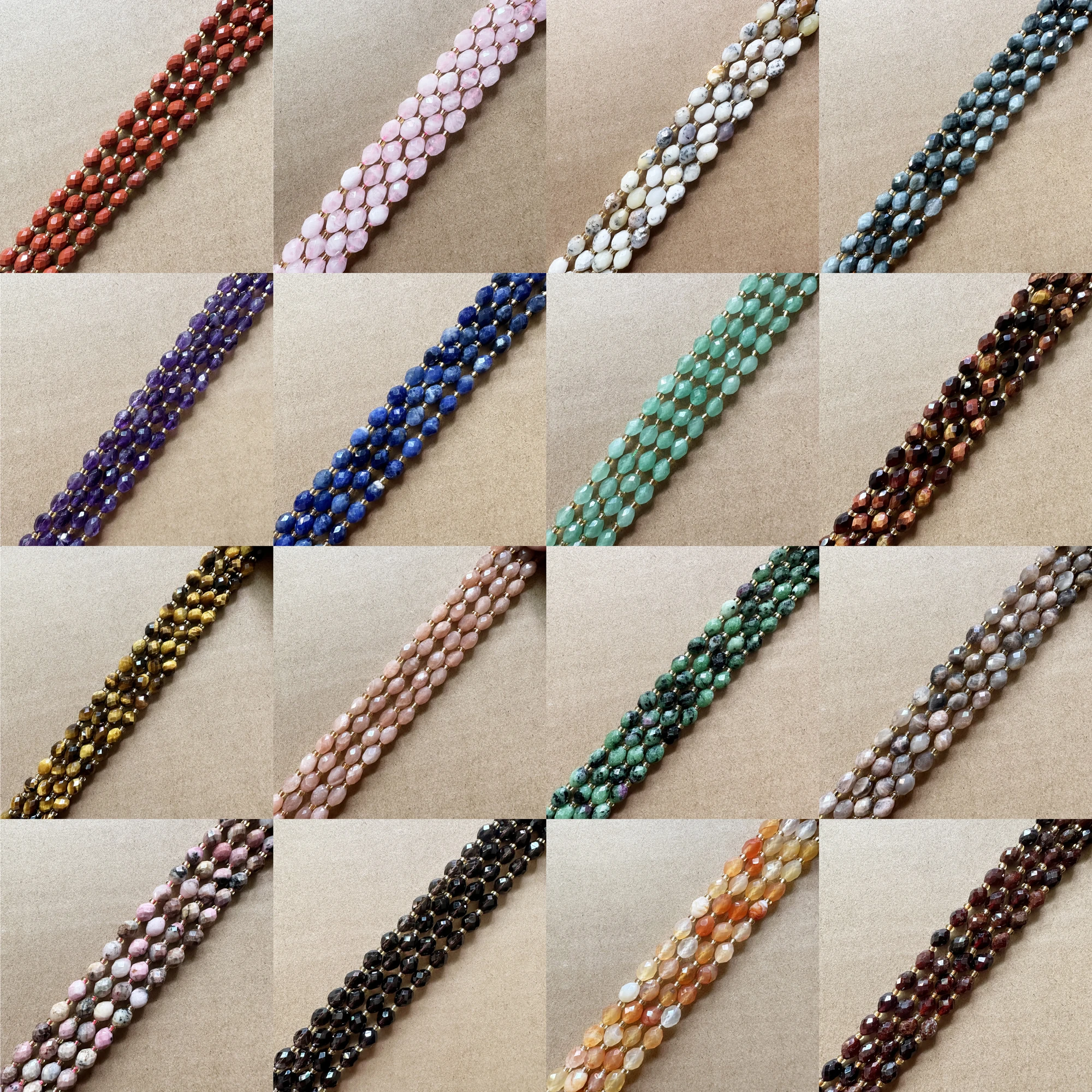 23 colores! Piedra semipreciosa facetada con forma de arroz, apatita azul, amatista púrpura, etc., cuentas sueltas de 7 ", tamaño 8x6mm