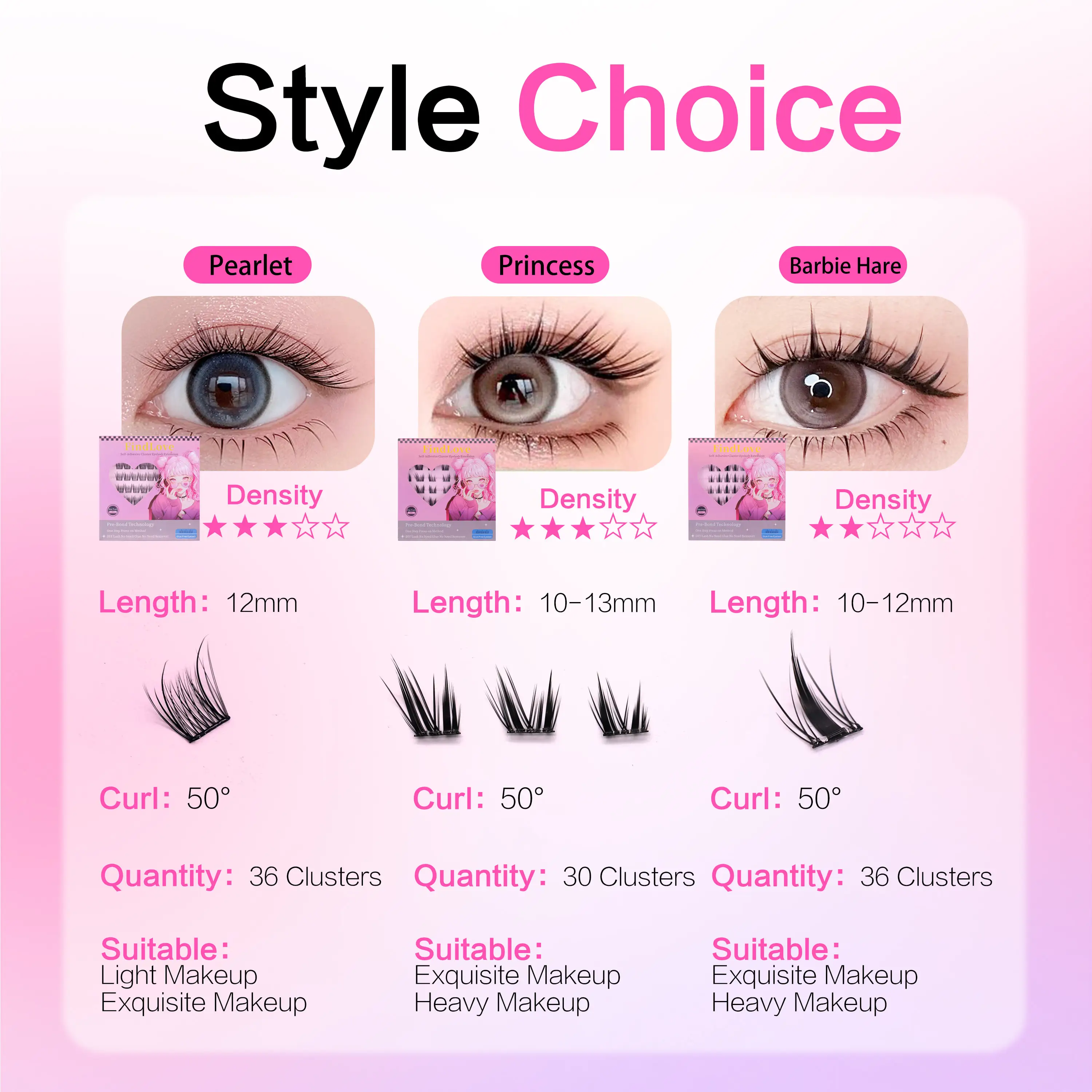 FindLove Cat Eye False Eyelashes 10-13mm Lashes Natural Look Realistic Manga Fake Eyelashes Enlarged Double Eye Pre-glued Lashes