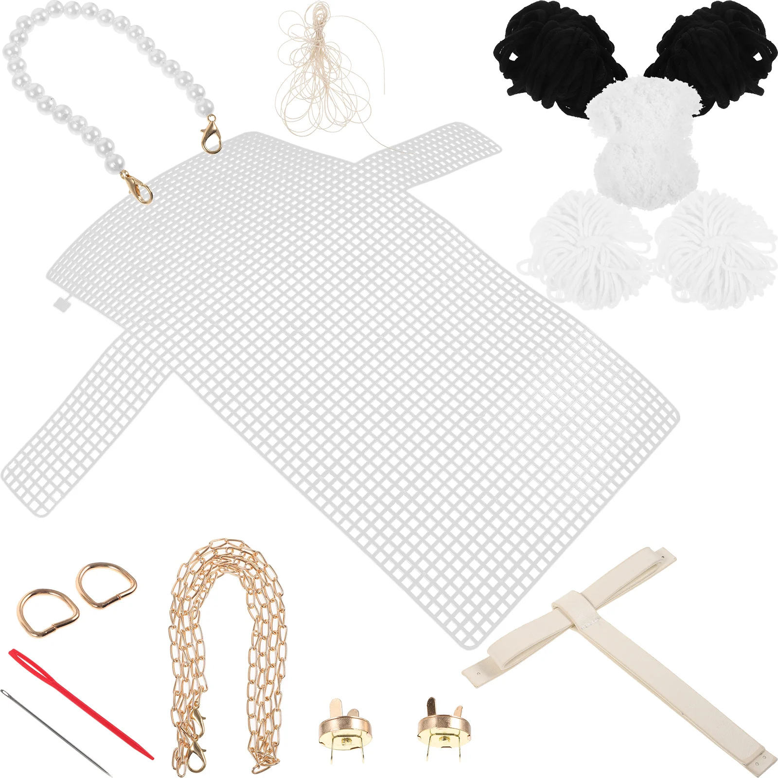 

1 Set Diy Bag Craft Kit Tote Bag Making Materials Wool Yarn Zinc Alloy Imitation Pearl Lightweight Shoulder Handbag Crossbody