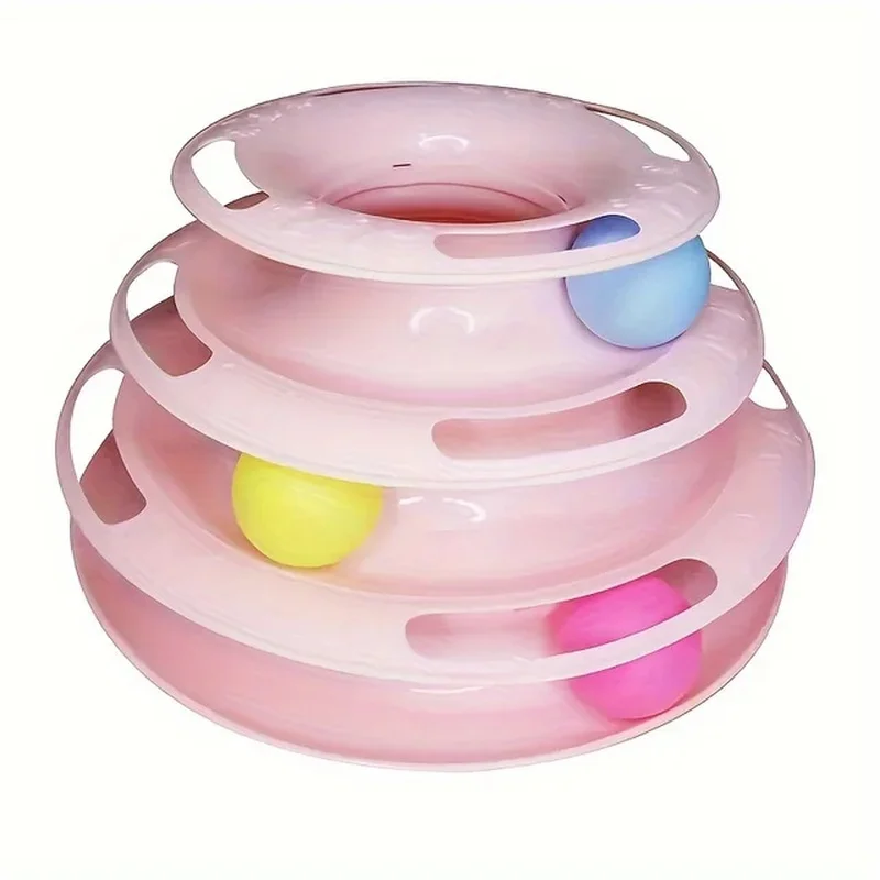 3 Layer Interactive Cat Toy Tower with Colorful Balls Mental Physical Exerciser, Fun Puzzle Game for Active Cats