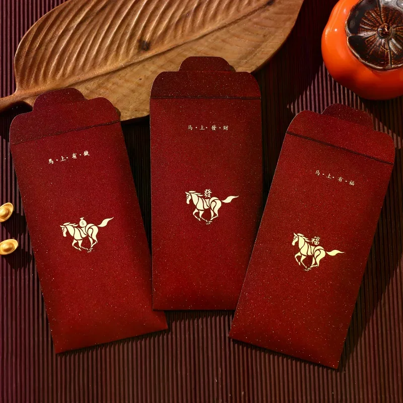 6Pcs/Pack 2026 Simple Horse Year Red Envelope Spring Festival Red Packet Bag Traditional Lucky Money Pockets New Year Gifts