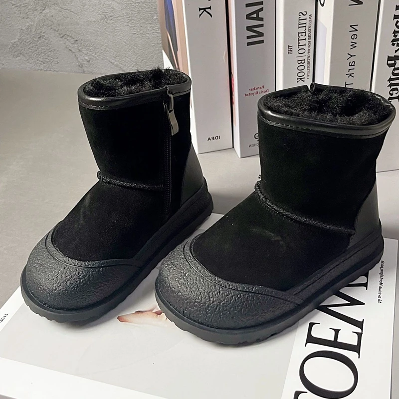 Claladoudou New 2024 Winter Kids Snow Fashion Children Warm Boots Boys And Girls Shoes With Plush Warm Ankle Zip Anti-slip Shoes