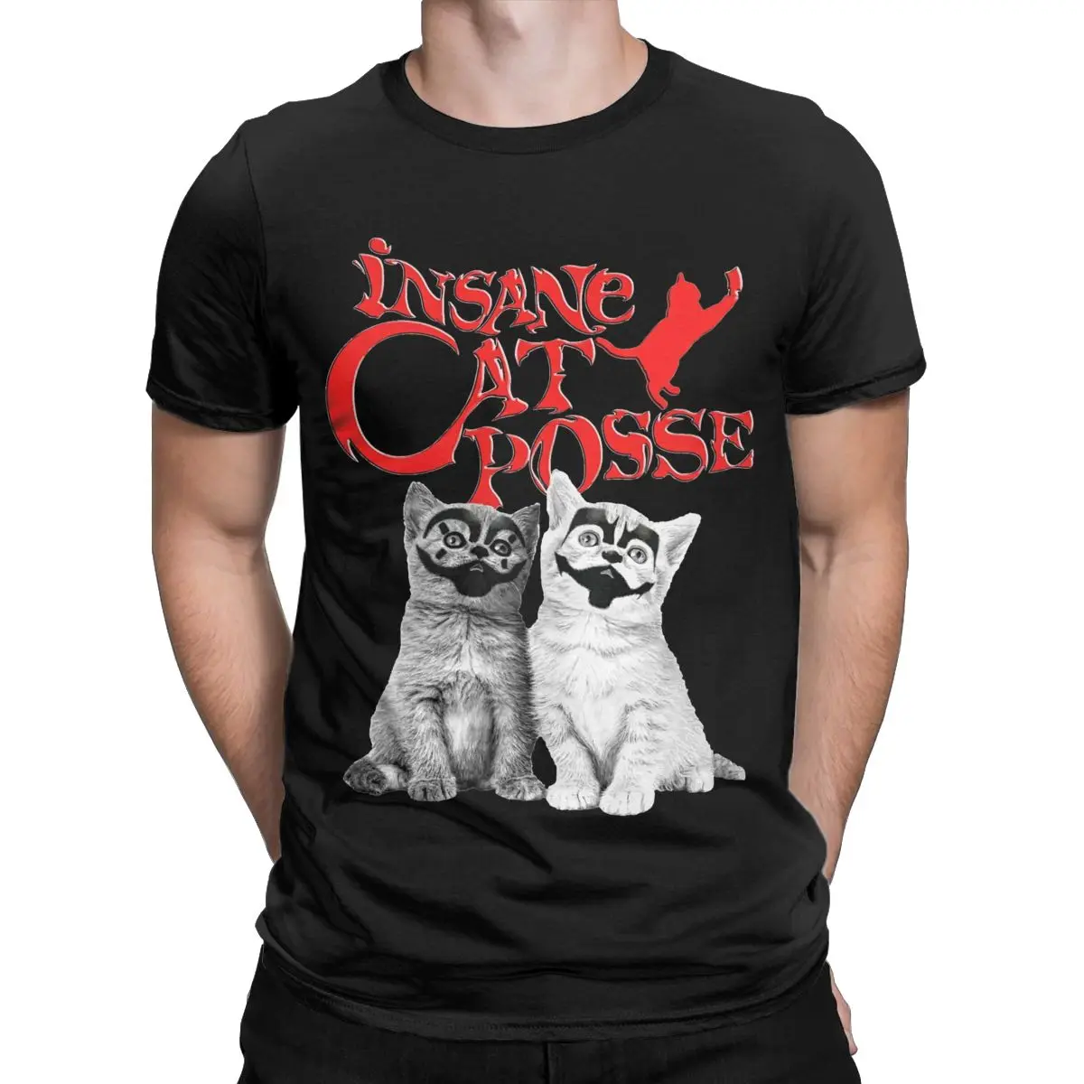 تي شيرت رجالي بأكمام قصيرة برقبة دائرية ، قطن ، قطط مضحكة ، مهرجين مجانين ، قطة بوسي ، 4XL ، 5XL ، 6XL