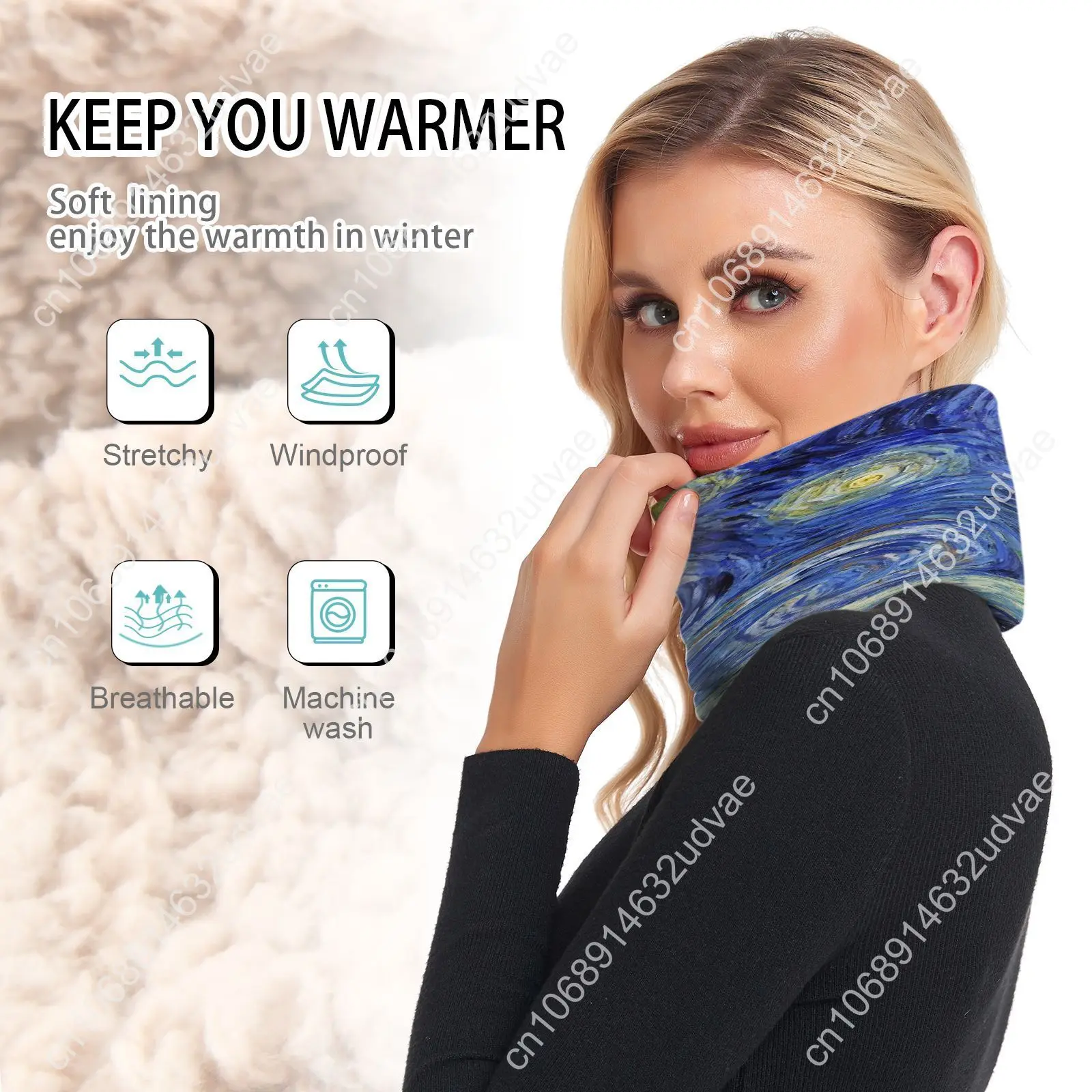 Winter Scarf Knitted Ring Neck Wraps Van Gogh Oil Painting Women Bandana Warm Collar Unisex Men Face Scarves Infinite Cashmere