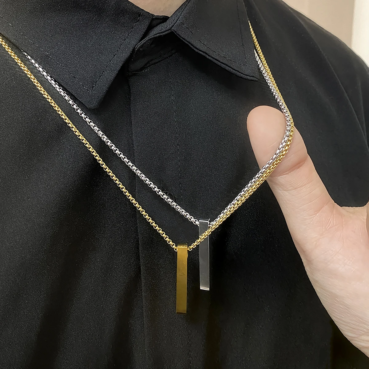 

Simple Blank Wishing Bar Pendant Necklace Charm Men Women Waterproof Dangle Vertical Cuboid Stick Jewelry Gift for Birthday