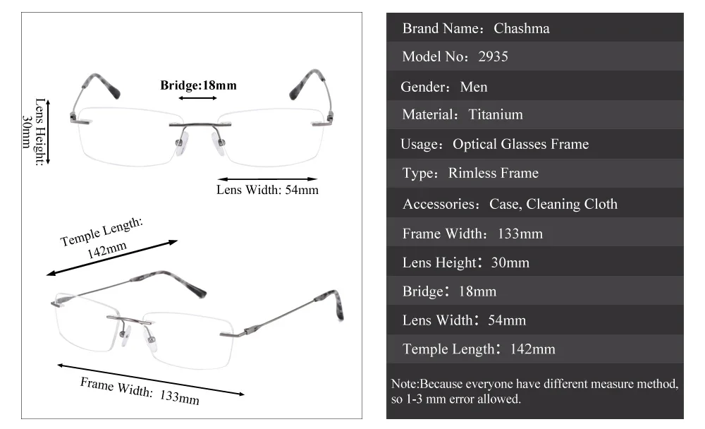 Prescription Eyeglasses Pure Titanium Rimless Glasses for Men Top Quality Women Spectacle Frames Optical Light Rim for Miopia
