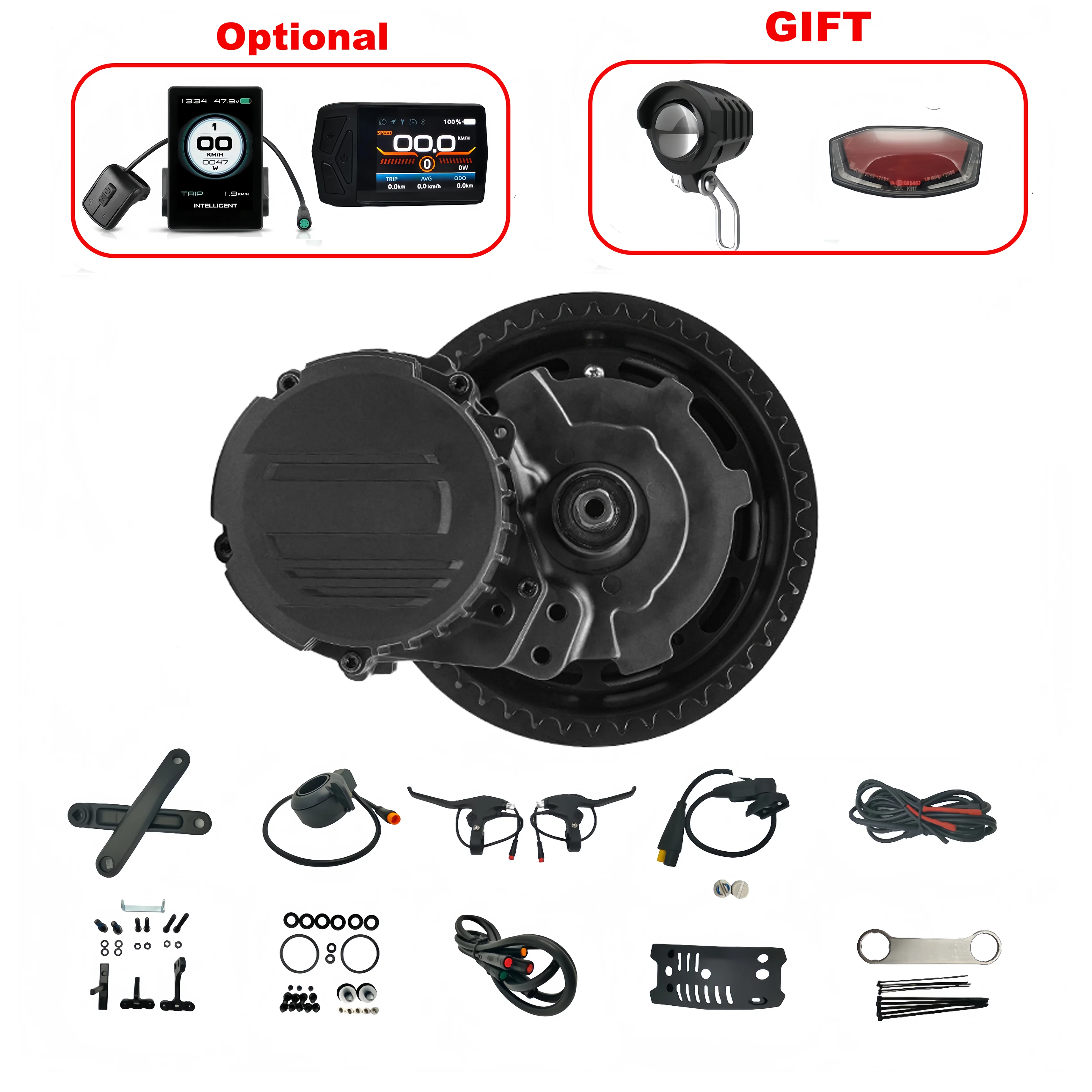 TongSheng TSDZ16 48V 1000W Electric Bike Mid Drive Motor Conversion Kits with B02N-U Bluetooth LCD Color Display for BB 68-73mm