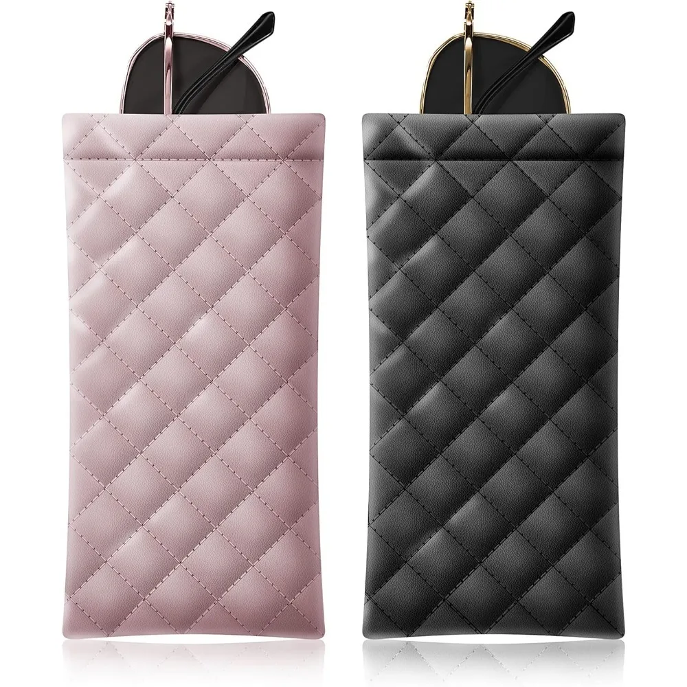 

Squeeze Top Sunglass Pouch - Portable Sunglass Organizer Pouch Bags Soft PU Leather Glasses 2 Pack