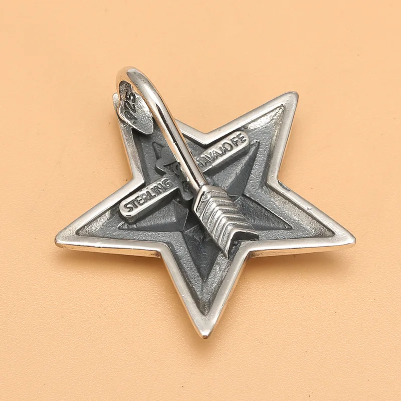 Pendentif tendance pentagramme en argent pur S925, chaîne de chandail de style punk en argent thaïlandais rétro, accessoire pendentif tendance