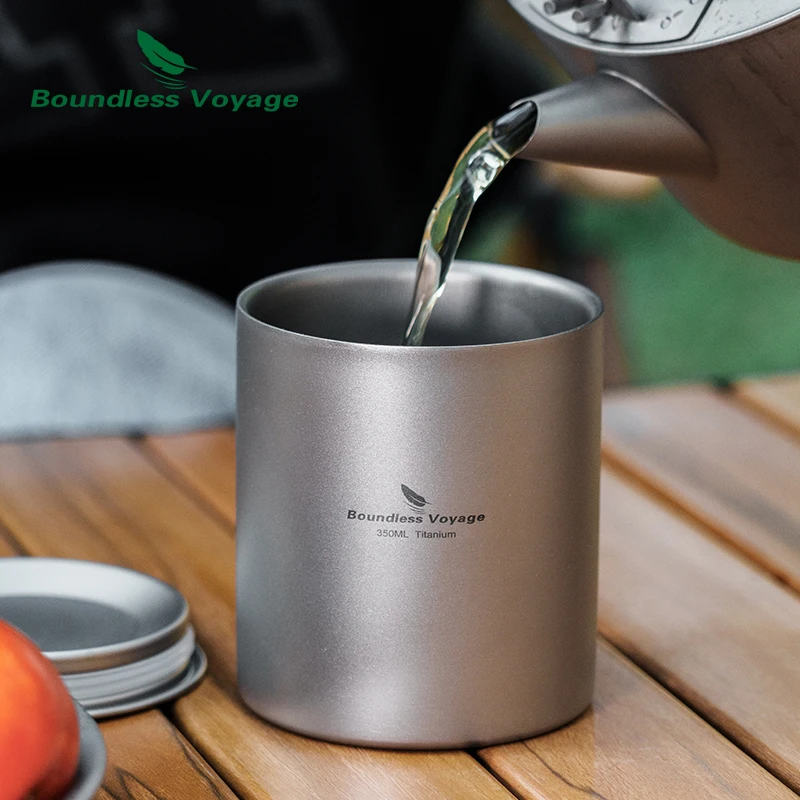 Boundless Voyage Double Walled Titanium Cup with Lid Outdoor Indoor Anti-scalding Mug Tableware 350ml