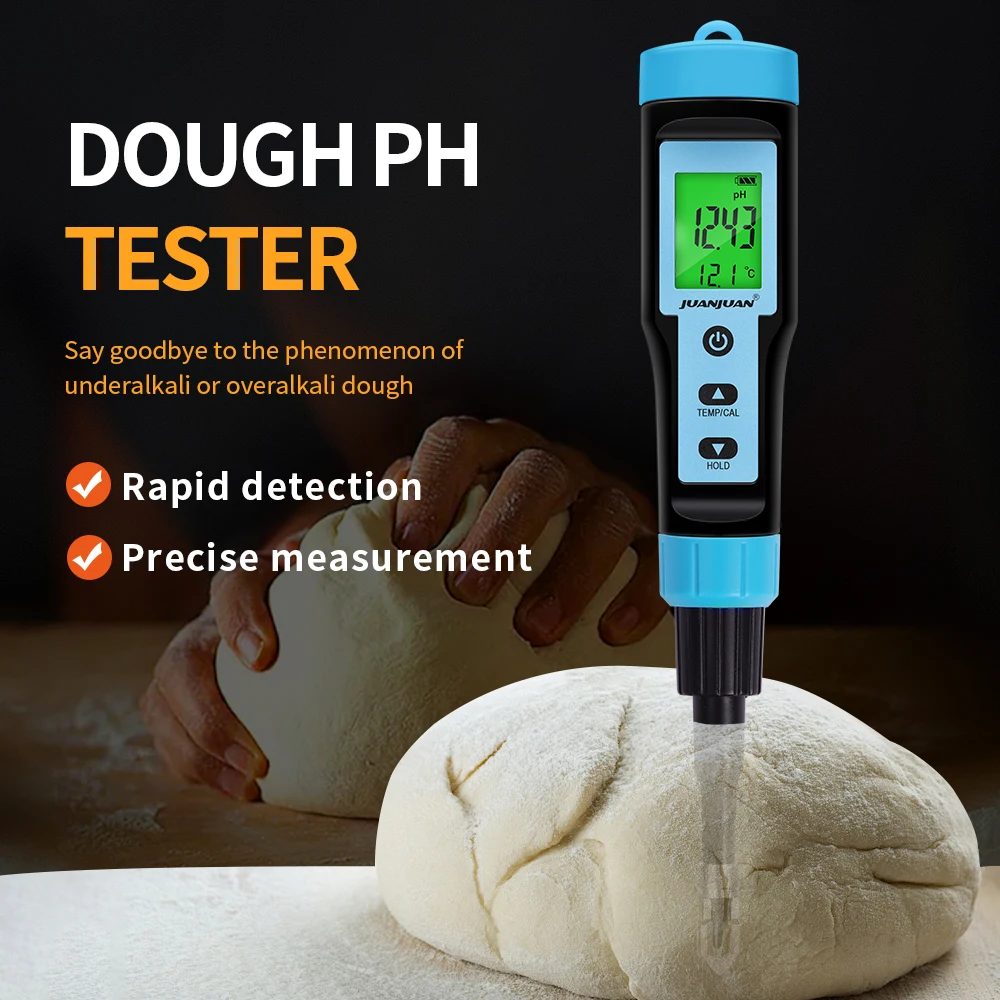 Digital Food PH Meter 0.00~14.00pH 0.1-60℃ Temperature Acidity Monitor for Dough Water Fruit Cheese Meat Canning Soil Backlight