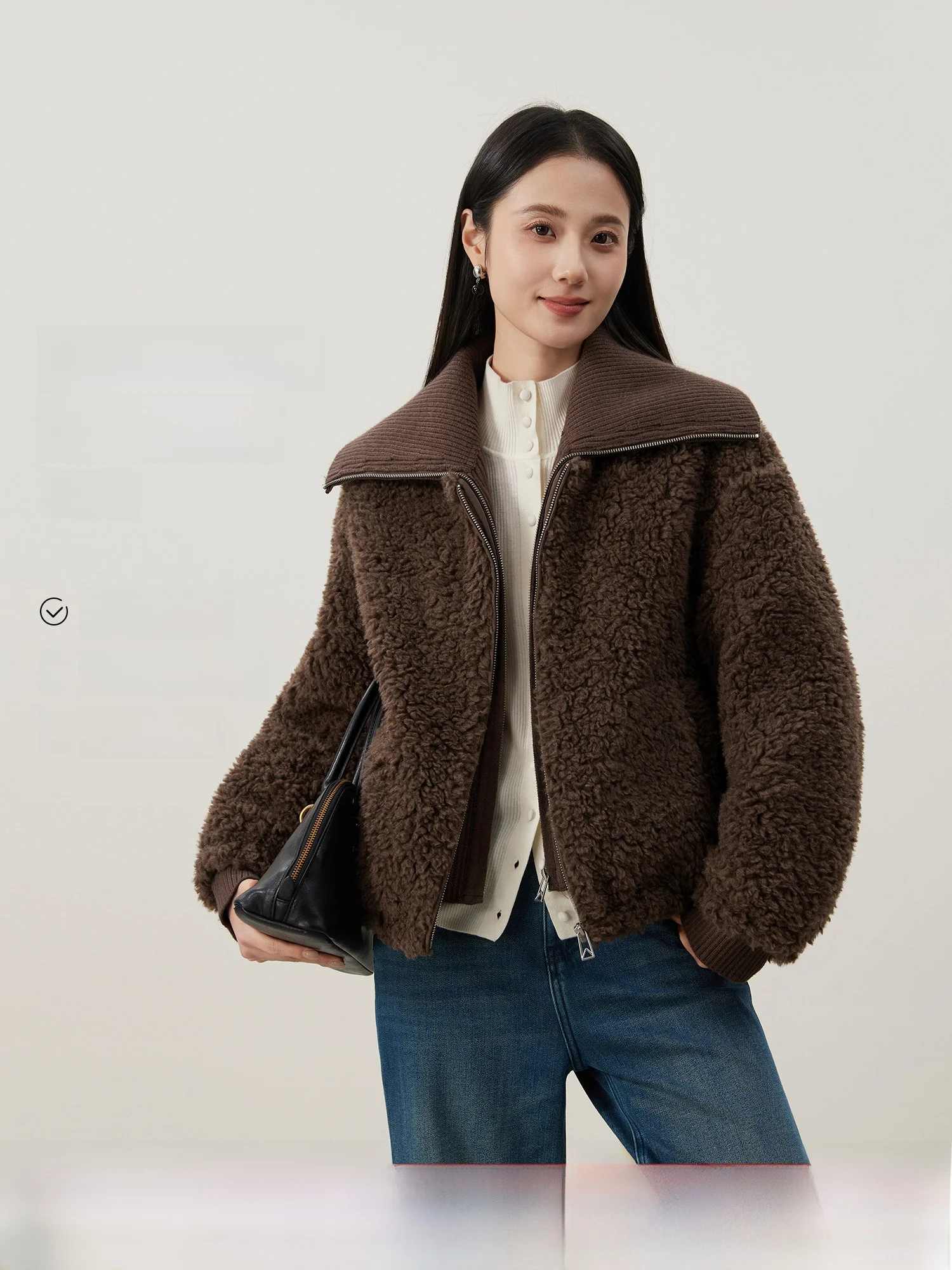 

Мягкая пушистая куртка-пуховик с эффектом двухслойности и отделкой из искусственной овчины, в корейском стиле, для женщин, теплая, утолщенная, из полиэстера