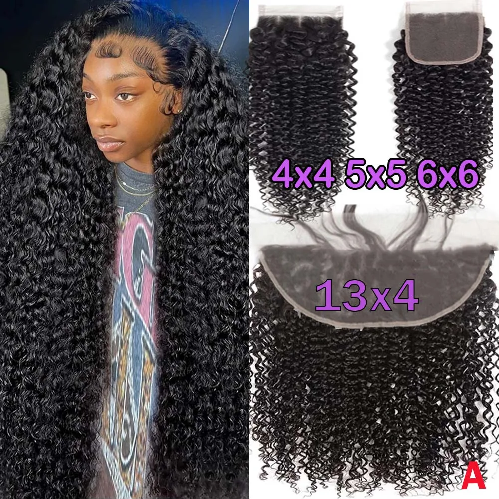 Afro Kinky Curly13x4 13x6 Lace Frontal Only 100% Human Hair 4x4 Transparent Swiss Lace Closure Pre Plucked With Baby Hair