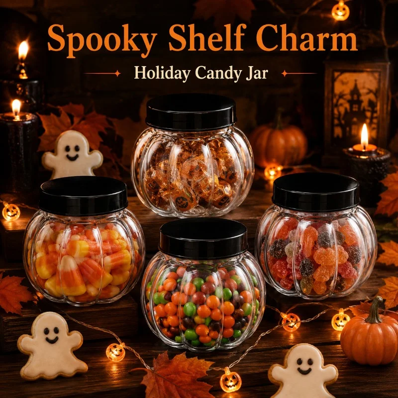 2026 NEW Halloween Pumpkin Jars,Clear Mini Candy Containers, Pumpkin Shaped Treat Jars Halloween Party Favors, Decor,christmas