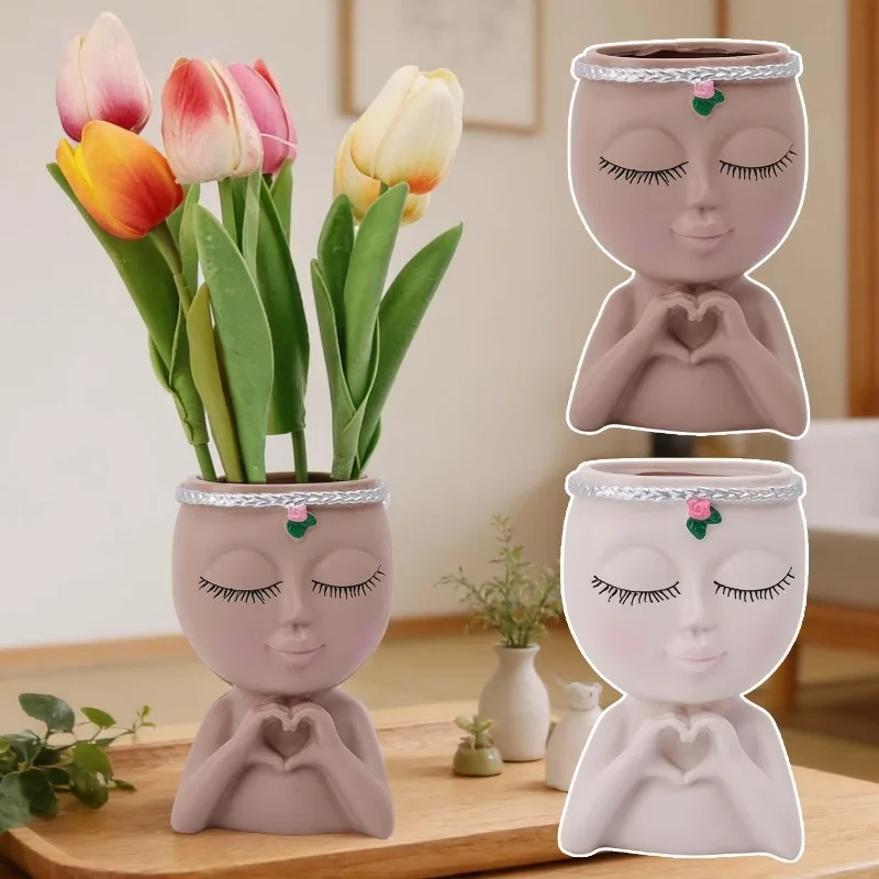 Planter for Succulent Plants Lady Face Flower Pot Love Style Girl Head Plant Pot Desktop Decor for Household Living Room Office