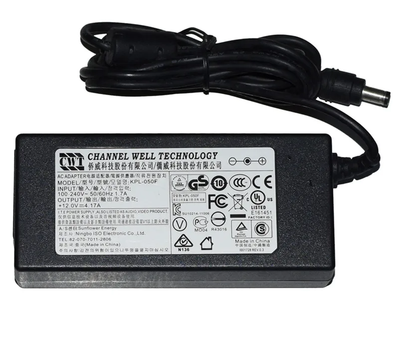 Genuine CWT CHANNEL WELL TECHNOLOGY AC ADAPTER KPL-050F 12V 4.17A 2.5MM BARREL CONNECTOR