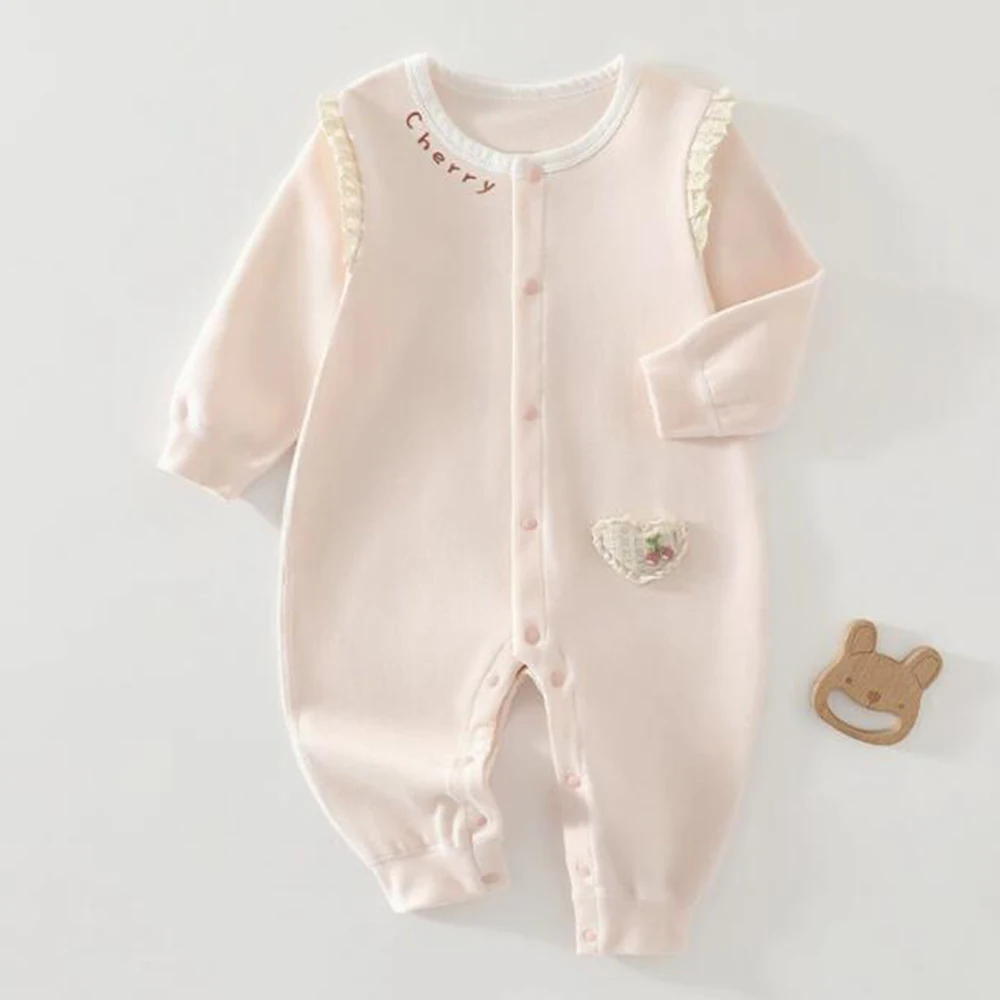 Newborn Girl Romper Long Sleeve Cotton Spring Fall Infant Clothes Princess Style Lace Collar Baby Jumpsuits