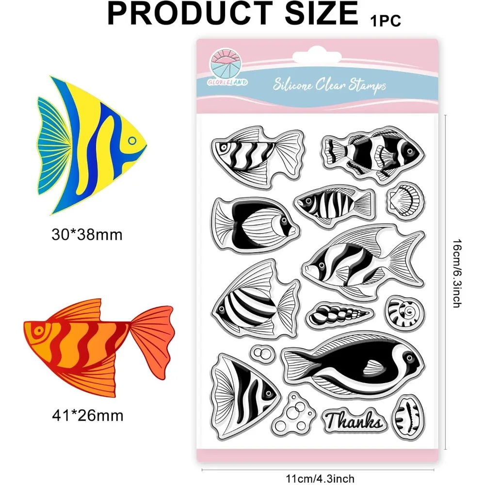 الصيف المحيط كلوونفيش واضح Stamps لسكرابوكينغ قوقعة محارة سيليكون Stamps الحيوان الأسماك ختم شفاف لصنع البطاقة #6
