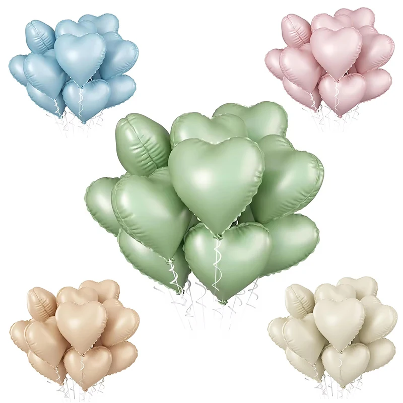 10 Uds. Globos de papel de aluminio con forma de corazón de 18 pulgadas, globo de corazón verde salvia rosa para fiesta de cumpleaños, Día de San Valentín, decoraciones de aniversario de boda