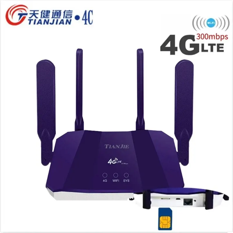 TIANJIE 4G SIM Card Router Wireless WIFI Modem LTE Access Point CPE 4 Antenna Hotspot Global Network Adapter for IP Camera