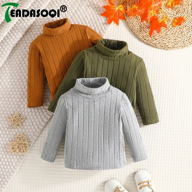 6M-3Y Spring Autumn Kids Baby Boys Long Sleeve High Neck Long Sleeve High Neck Knit Pit Strip Casual Basis Shirt Tops 3Pcs Set