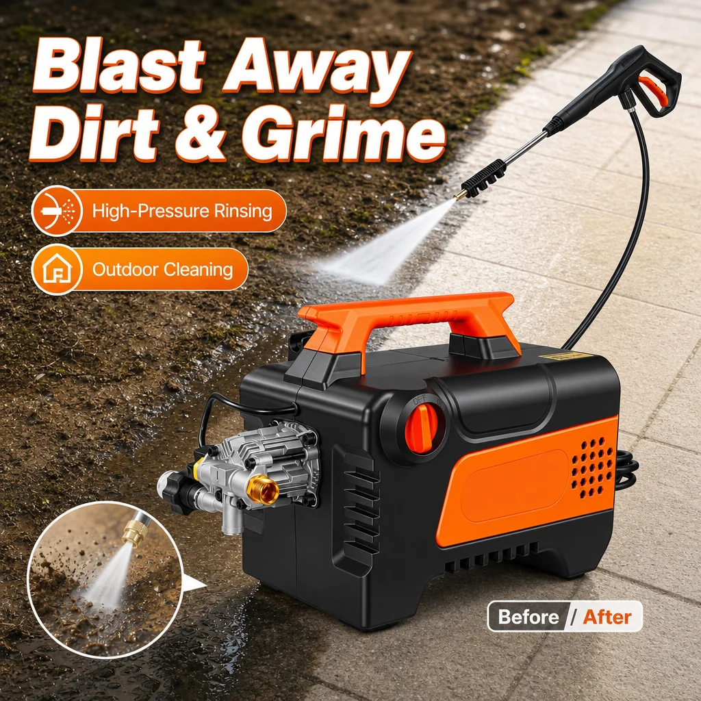 1958 PSI 2.5 GPM Electric Pressure Washer, Commercial 5-Piston Plunger Pump Smooth Flow, Portable Power Washer with 4 Nozzles, Metal Extension Wand, for Cars, Driveways, Patios, Windows, Compact Lightweight Easy Storage