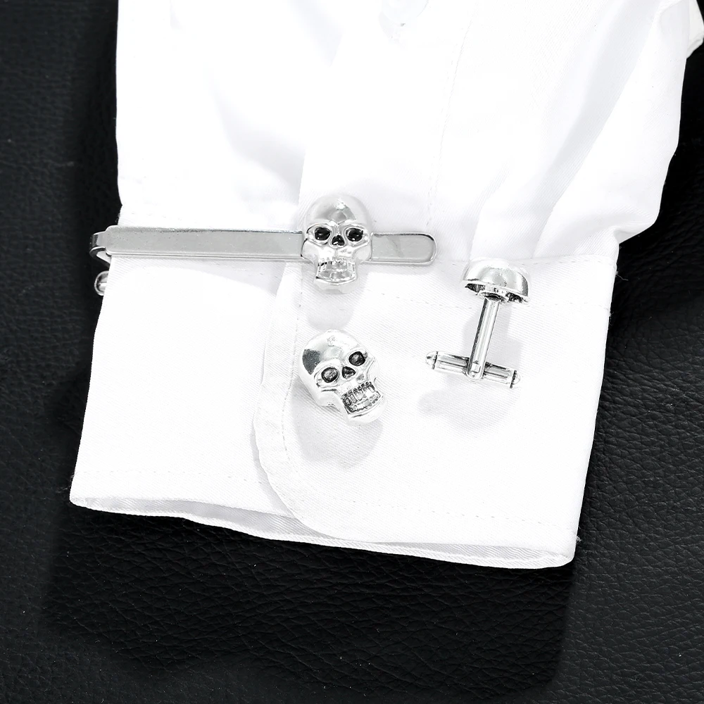 

Punk Skull Death's Head Shaped Design Cufflinks&Tie Clip Set Formal Party Business Tuxedo Shirts Jewelry Accessories