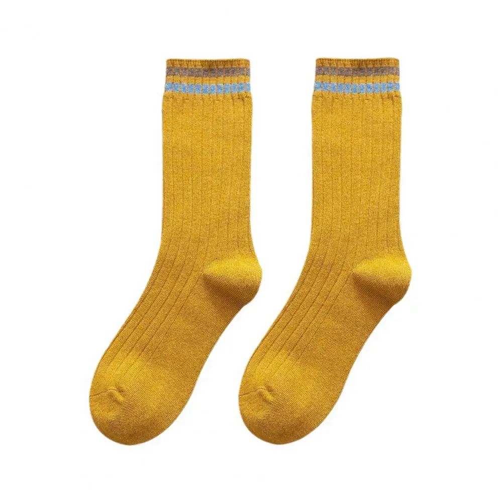 Women Colorful Striped Socks Thick Warm Women's Mid-calf Socks Elastic Anti-slip Odor-free Winter Footwear Autumn Winter Pile