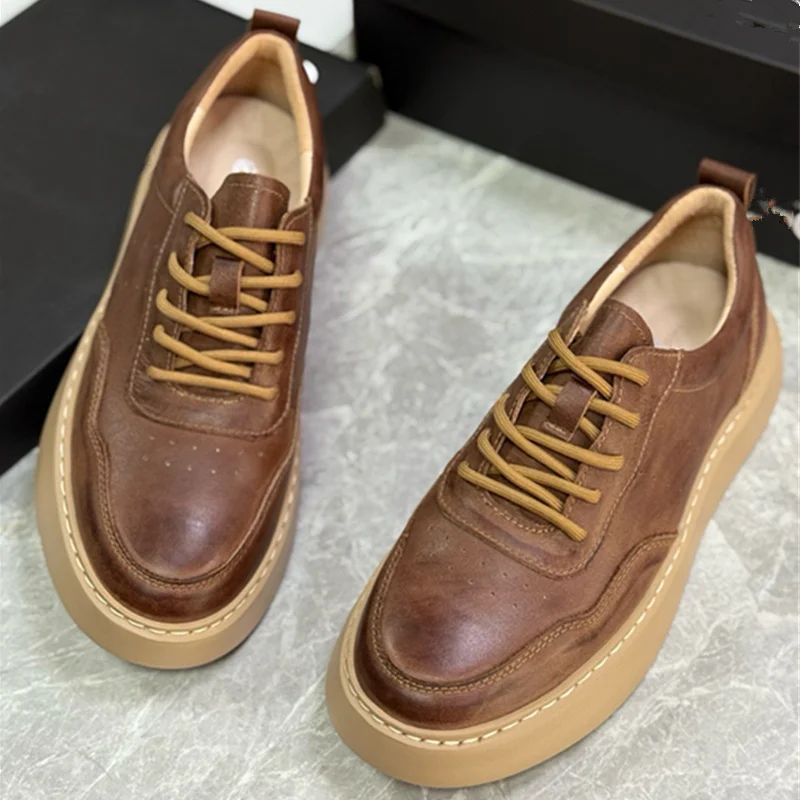 

Maxdutti British Fashion Retro Leather Sneakers Shoes Top Quality Comfortable Breathable Business Casual Shoes For Men