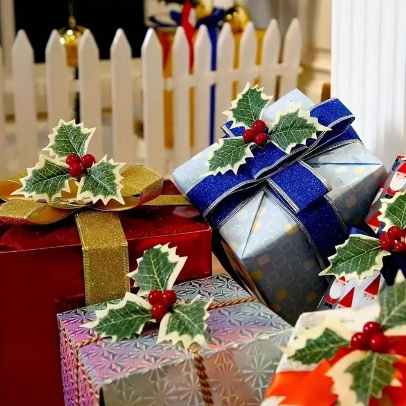 10/20 قطعة أوراق زينة عيد الميلاد إكسسوارات توت عيد الميلاد لتقوم بها بنفسك أوراق اصطناعية ديكور التوت الأحمر لشجرة عيد الميلاد السنة الجديدة