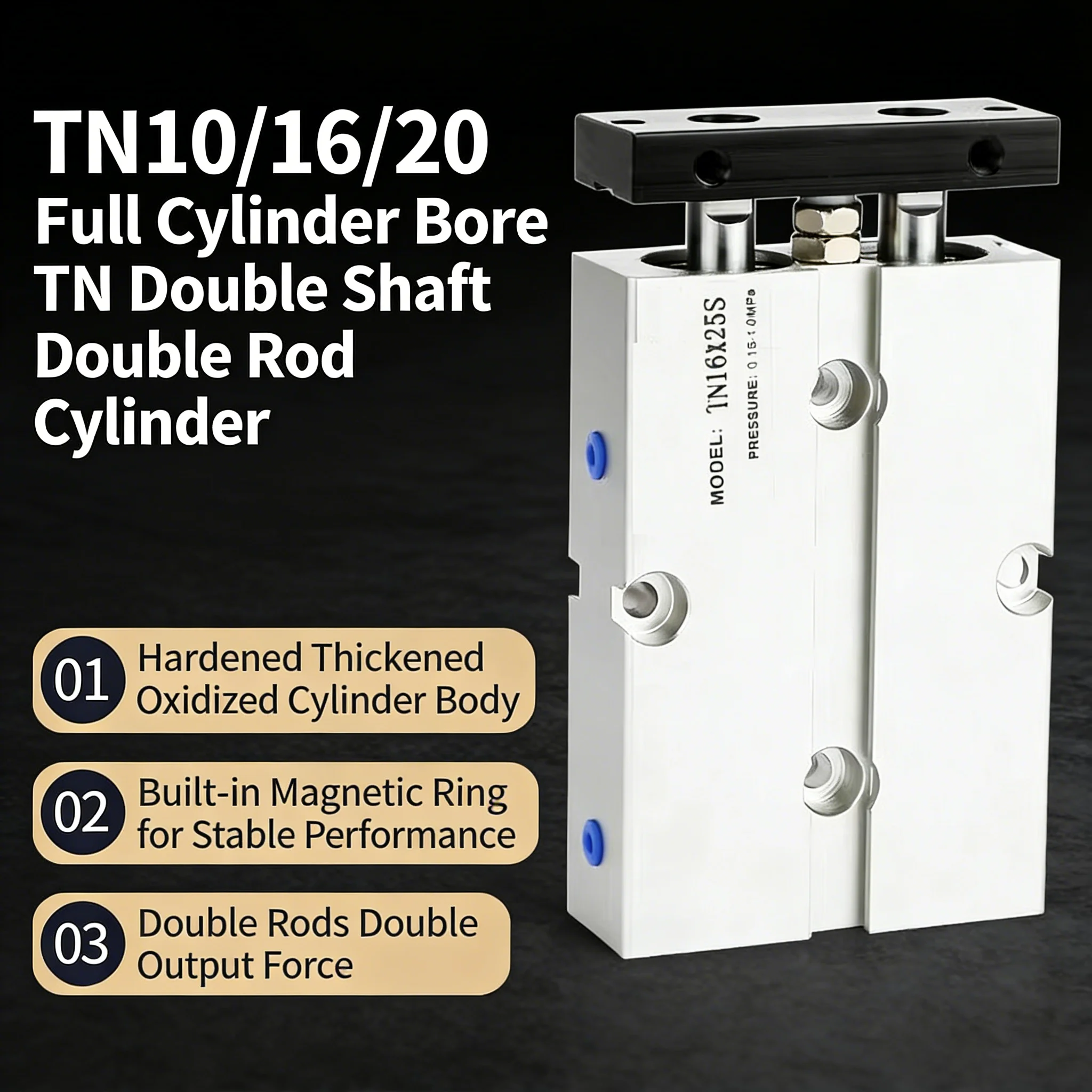 Cilindro Neumático de Doble Varilla, Aleación de Aluminio, TN 10 16 20 25 32mm, Carrera 30 40 50 60 80 100 150 200mm